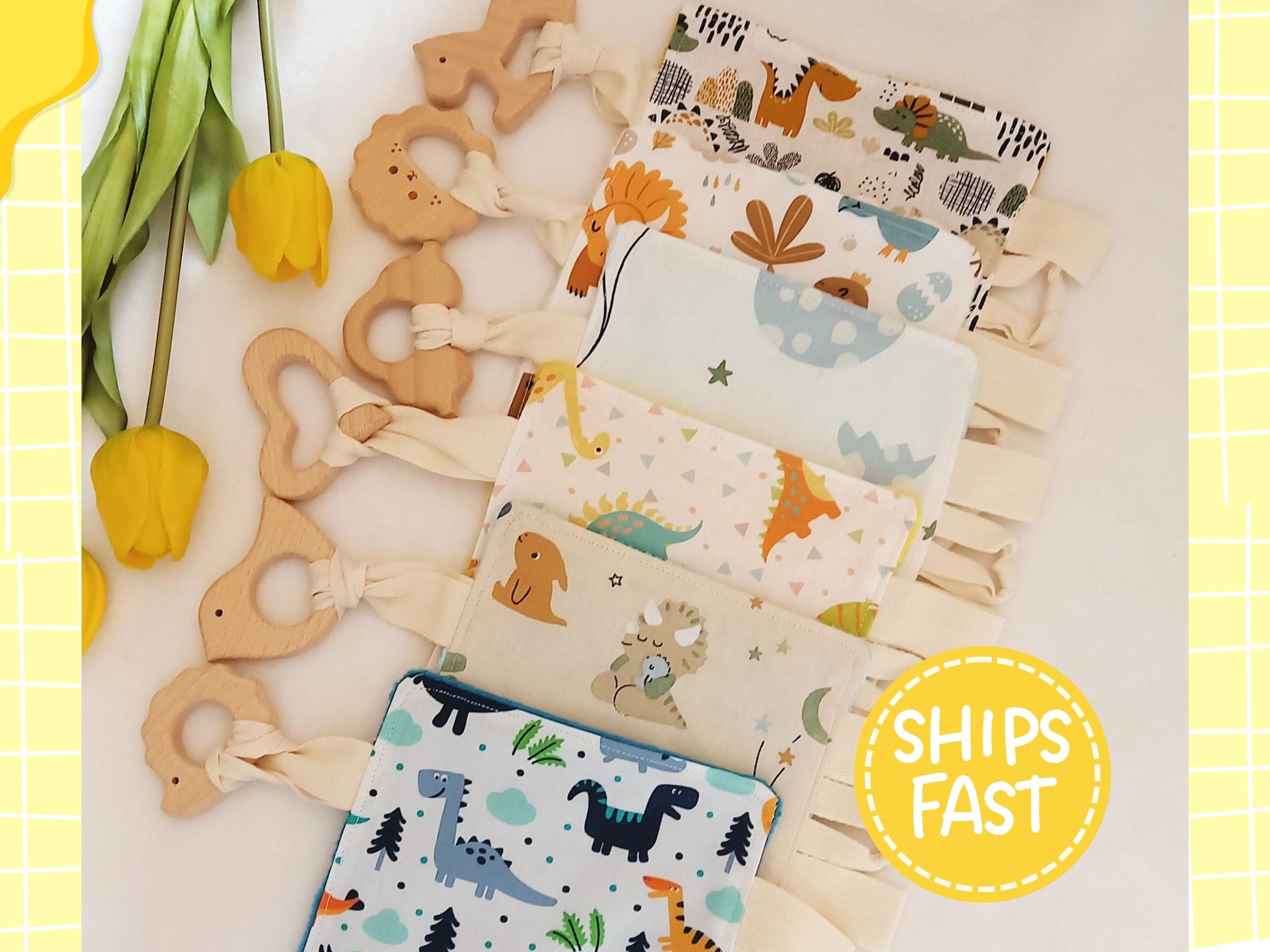 Manta de bebé de dinosaurio personalizada, manta arrugada, juguetes de gimnasio para bebé, juguetes de madera, juguetes sensoriales, manta minky bonita y divertida para mamá