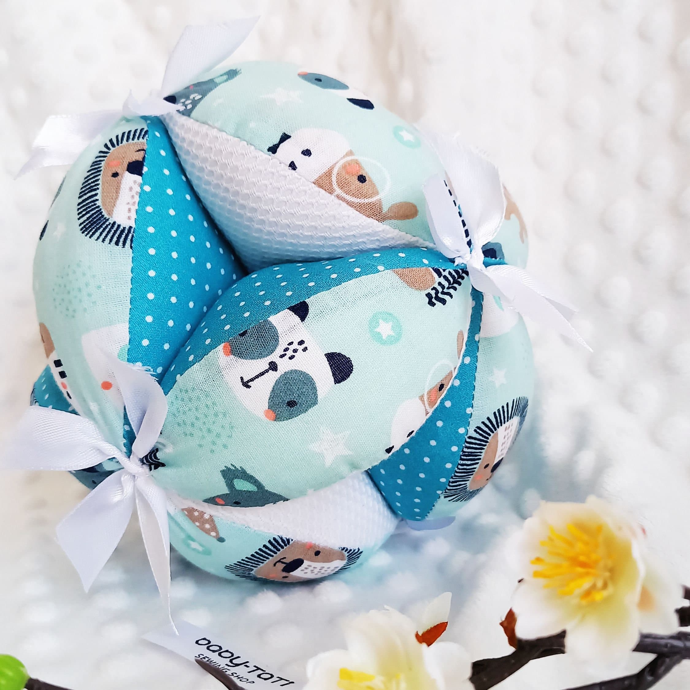 Juguete sonajero Montessori para recién nacido, juguetes sensoriales de bola de agarre, bola de puzle Montessori hecha a mano, regalo azul empolvado para baby shower para bebé