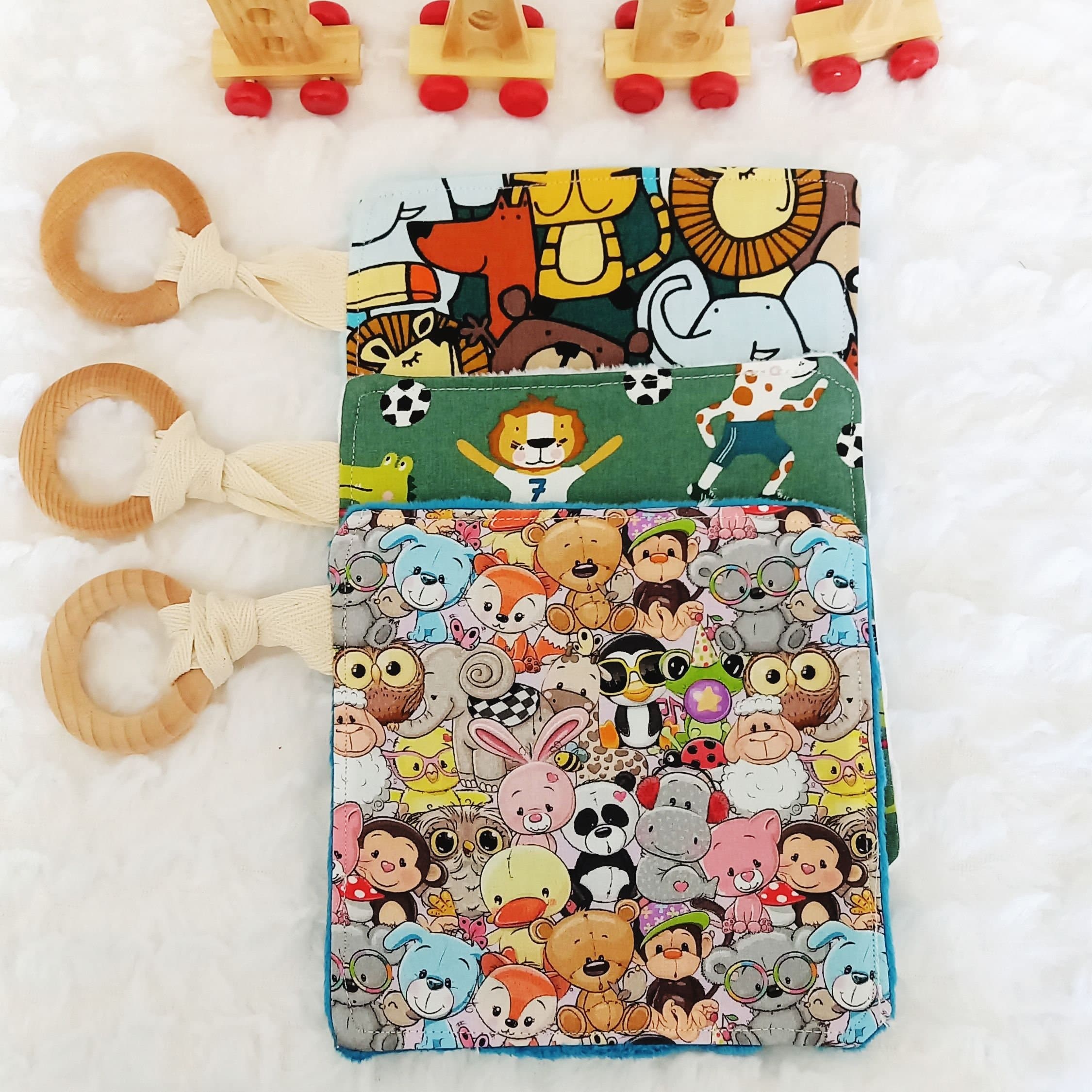 Manta sensorial arrugada personalizada para bebé con etiquetas, juguete sensorial Montessori, regalo suave para recién nacido, manta de dentición, regalo de baby shower con temática de bosque para bebé
